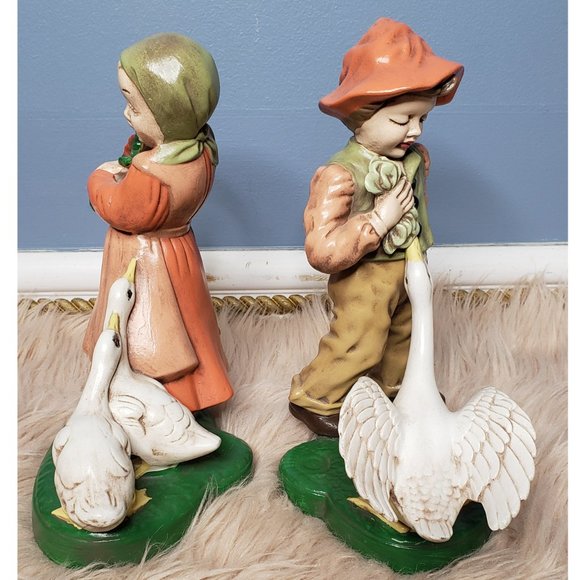 VINTAGE HOLLAND MOLD DUTCH BOY & GIRL WITH GEESE - Picture 4 of 7